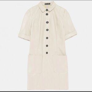 ZARA FAUX LEATHER CREAM MINI DRESS SMALL